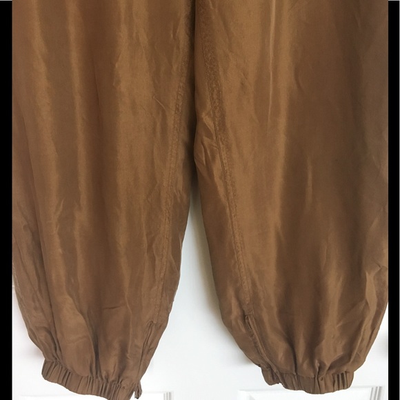 Silk pants wide leg pull on pants harem silk pants rust brown color size L - Picture 3 of 7